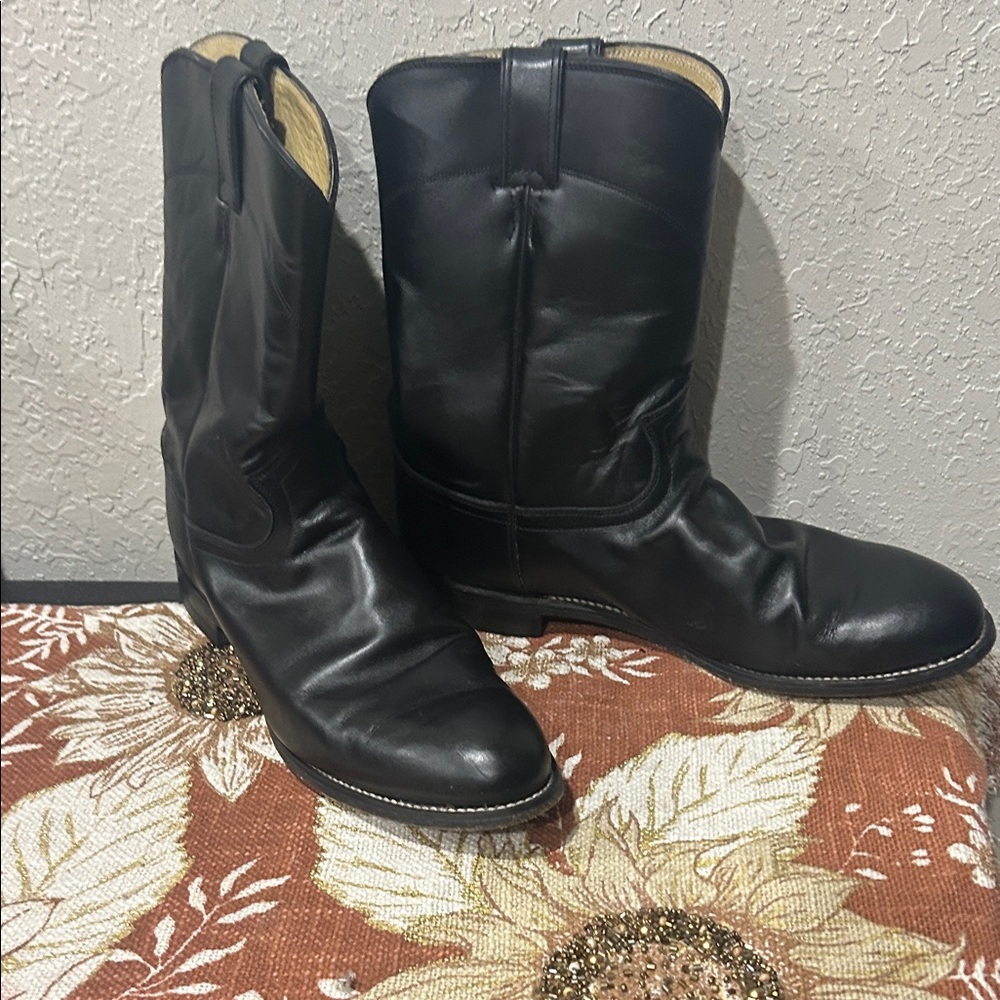 Justin Boots Black Leather Western Pull-On Boots